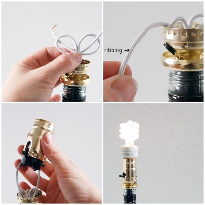 lampe selber bauen material, schleife aus kabeln, mechanismus installieren, spiralförmige glühbirne