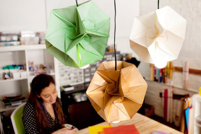 lampenschirm basteln, selbstgemachte lampen aus papier, origami falten, bastlen mit papier