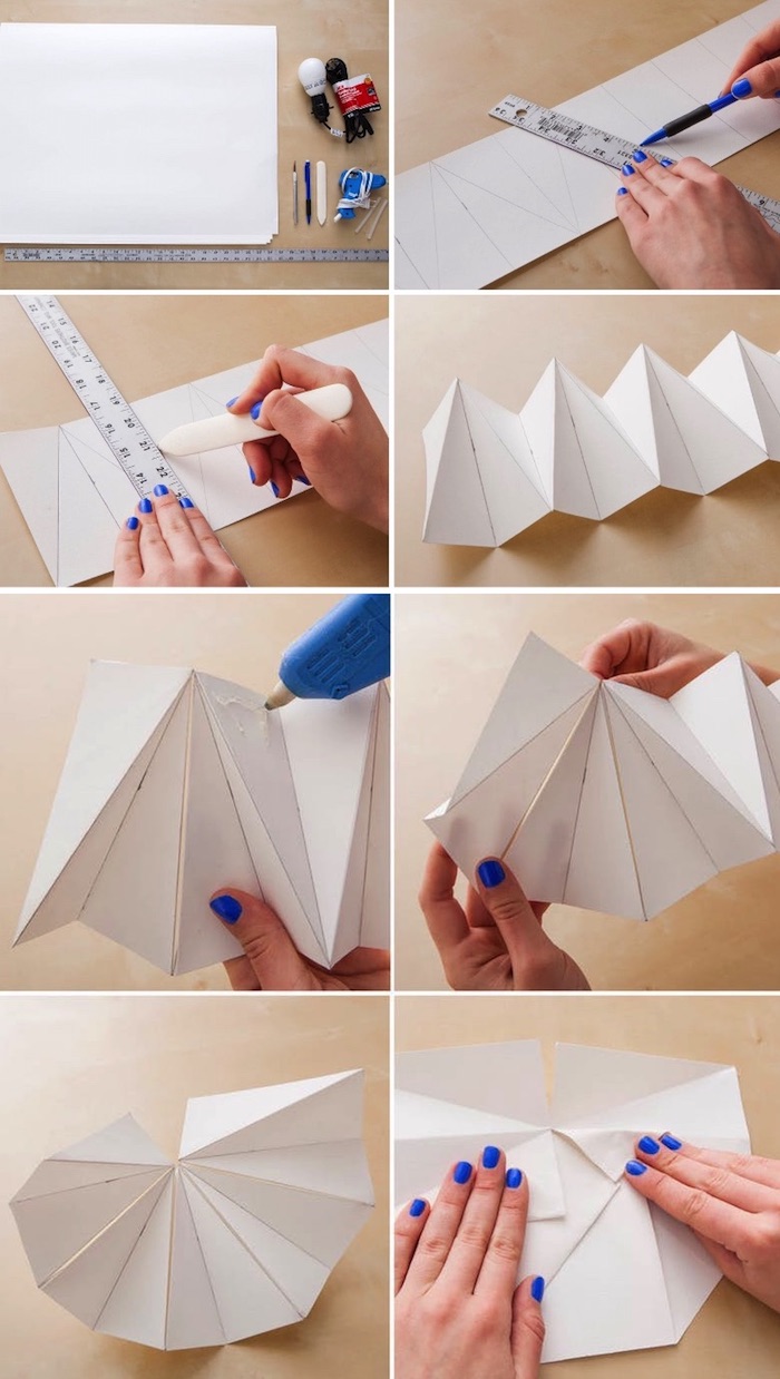 lampenschirm basteln, origami falten anleitung in bildern, basteln mit papier, diy