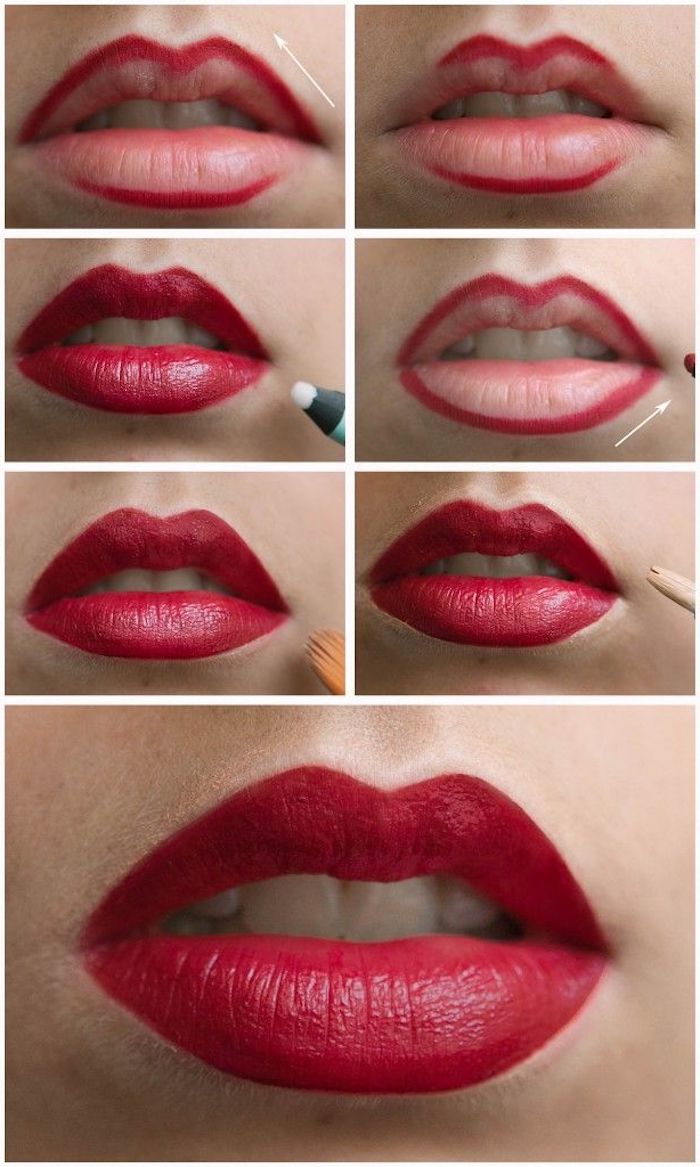 schminken für anfänger, roter lippenstift richtig auftragen, lippen, lippenkontur umranden