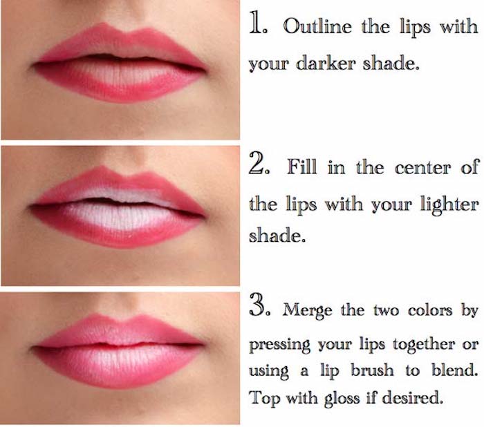 schminktipps für anfänger, lippenstift mit ombre effekt, rosa lippenstift, lippen