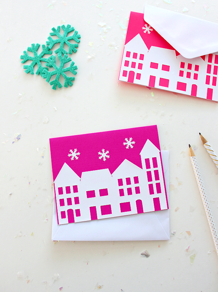 Weihnachtskarten selber machen, DIY Ideen für Kinder, Schablonen kleben