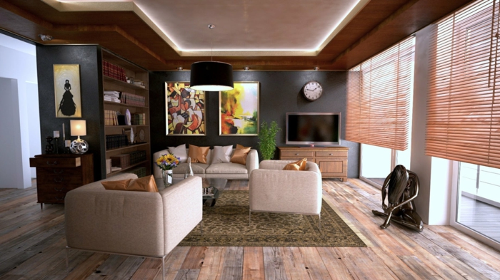 weiße Sofas, Perserteppich, zwei Bilder an der Wand, Einrichtungsideen Wohnzimmer