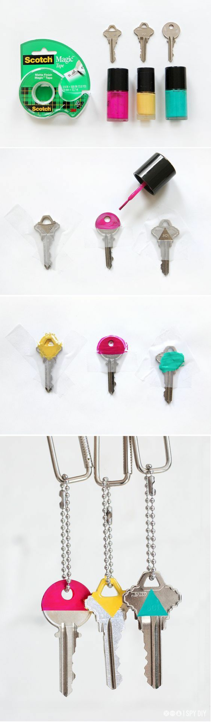 bastelideen mit schlüsseln, deko farben, lack nagellack zum dekorieren von den schlüsseln, kreativ und easy zum finden, wenn sie sehr viele schlüssel haben