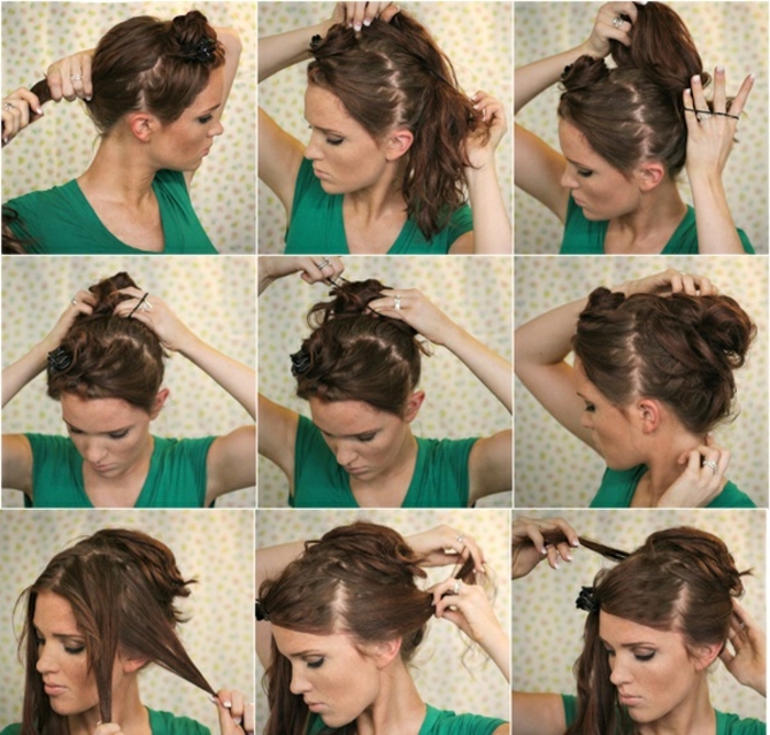 neun Schritte, wei schöne Frisuren für lange Haare selber zu schaffen, grüne Bluse