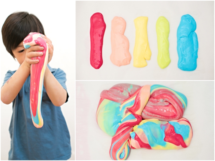 ein kind zeigt wie man slime selber machen kann, bunte farben für mehr freude
