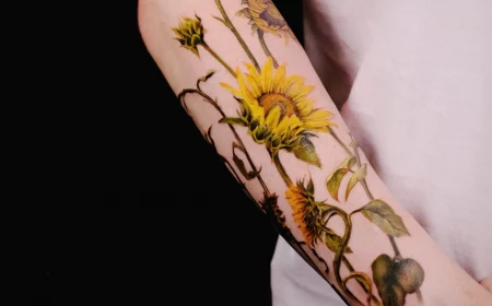 sonnenblumen tattoo am unterarm farbiges design