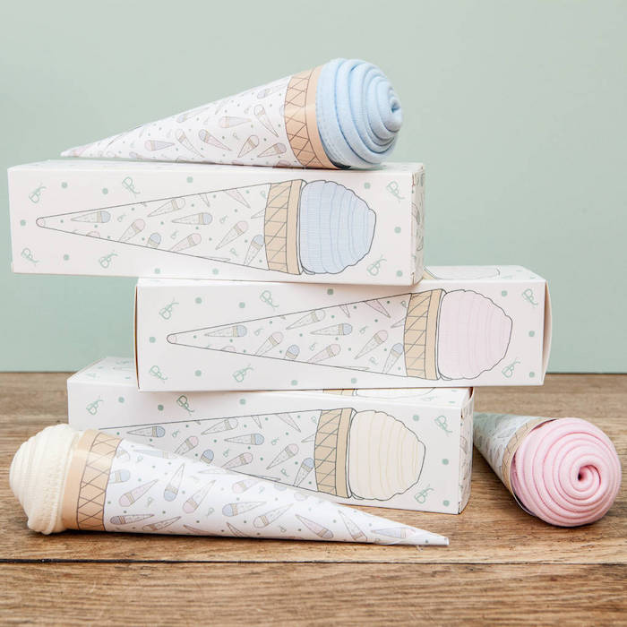 Baby Decken in Form von Eiscremen, kreative Verpackungsidee für Taufgeschenke