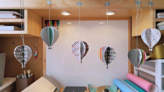 ballon baateln, hängende deko aus papier, 3d luftballons, diy bastelideen, babyzimmerdeko