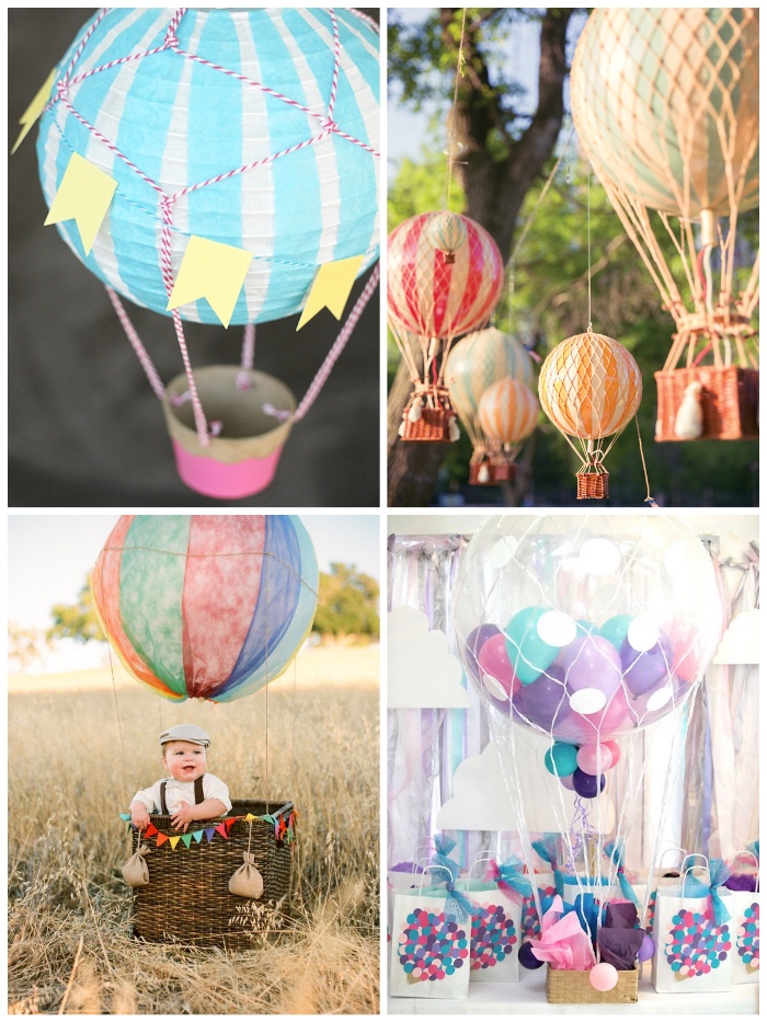 deko heißluftballon, großer geflochtener korb, großer ballon, geschenk zum geburtstag, gartendeko selber machen