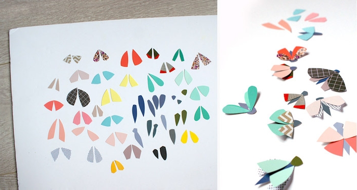 Kleine Schmetterlinge aus buntem Papier ausschneiden, DIY Idee für Kinder