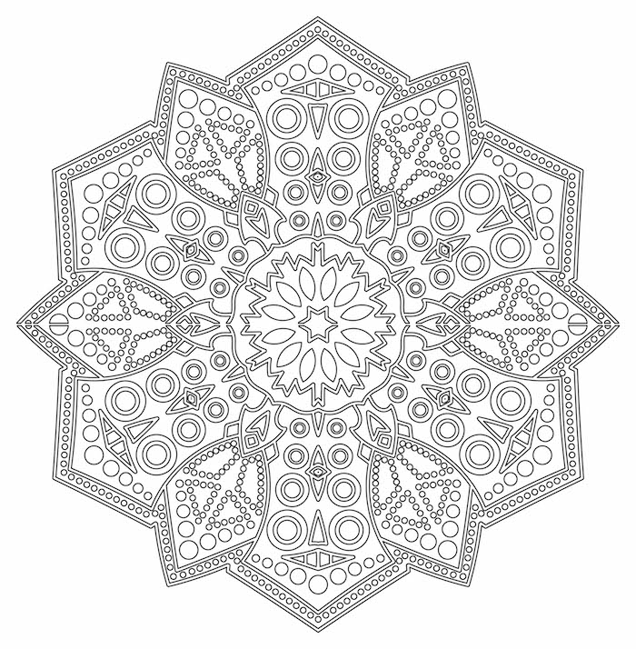 mandala ausdrucken für fortgeschrittene, großer sechseck, geometrische elemente, kostenlose mandalas zum ausdrucken 