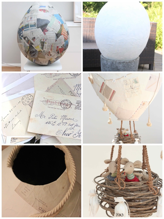 basteln mit papier, pappmache luftballon selber machen, briefumschgläge in vintage stil
