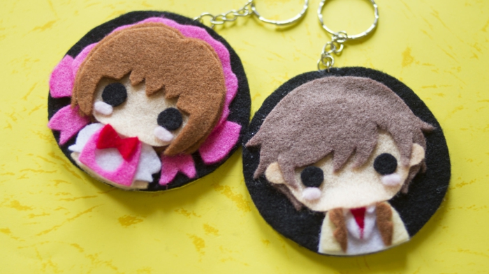 Cardcaptor Sakura Schlüsselanhänger basteln aus Filz, zwei anime Gesichter