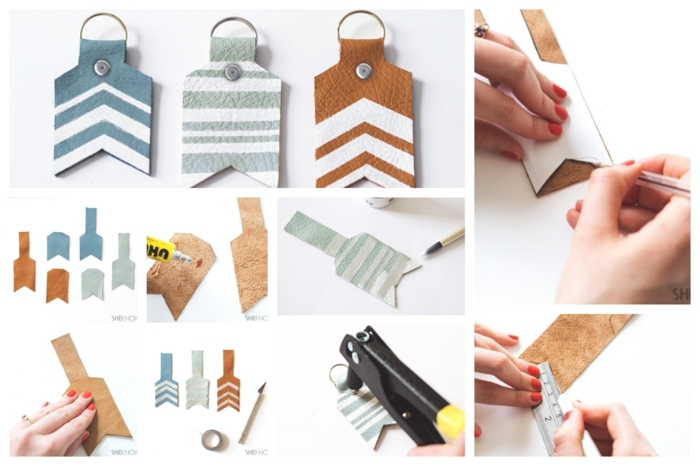 ein Collage, wie Sie DIY Schlüsselanhänger aus Leder selber herzustellen