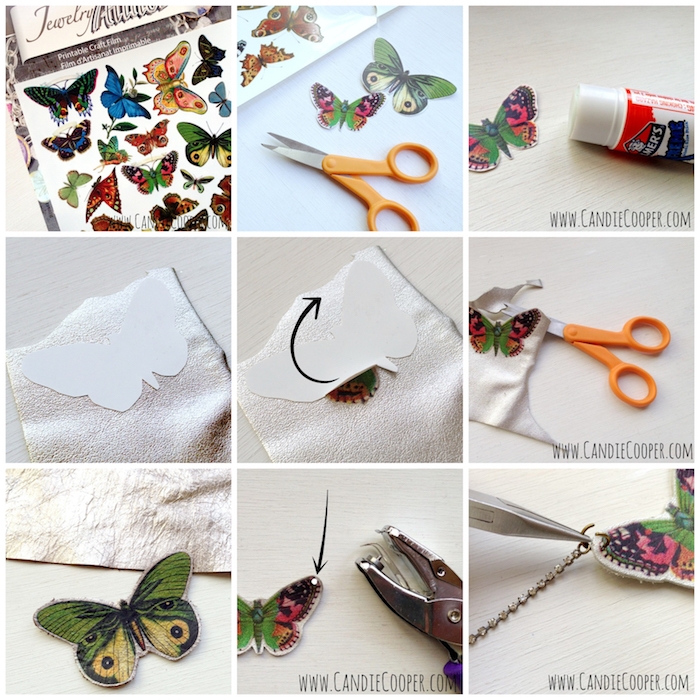 Schmetterling Anhänger selber machen, Schmetterling aus Leder schneiden, handgemachte Halskette
