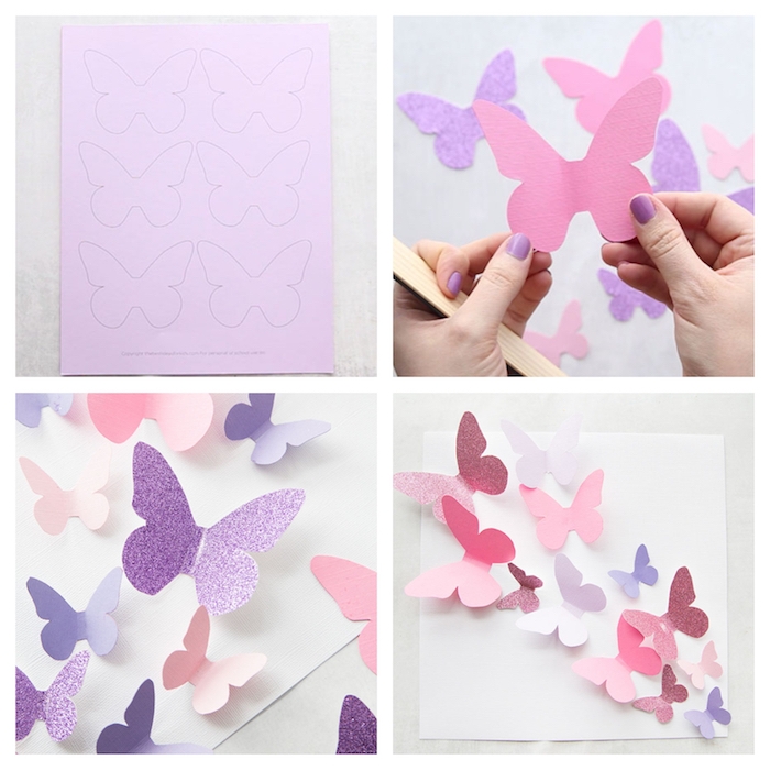 3D Schmetterlinge aus Papier selber machen, mit Glitter bestreuen, DIY Anleitung in vier Schritten