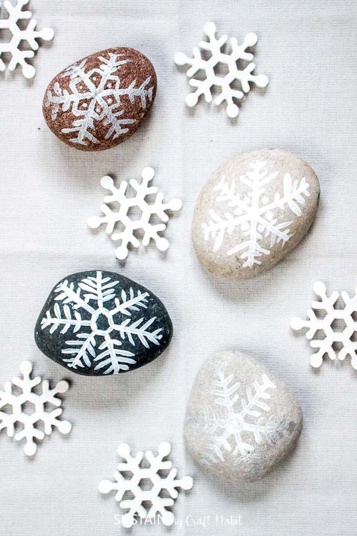 Tolle DIY Idee für Weihnachtsdeko, mit weißer Farbe Schneeflocken zeichnen