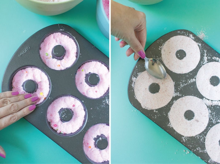 Badekugeln in Form von Donuts selber machen, Zutaten und Anleitung, schönes DIY Geschenk für Freundin