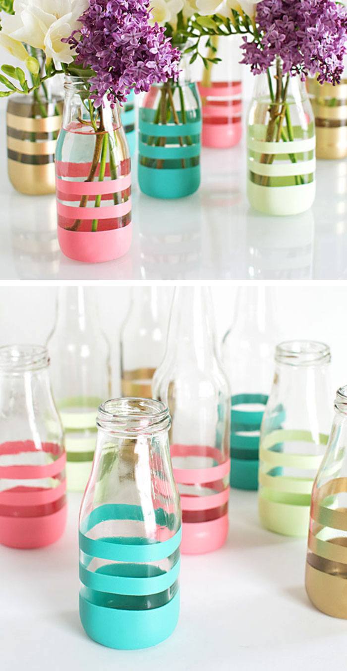 glasflaschen in vasen verwandeln, tischdeko selber machen, frühlingsdeko