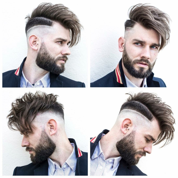 cooler Mann, vier Fotos aus vier Ecken, Herren Frisuren 2018, Frisur mit Bart kombiniert