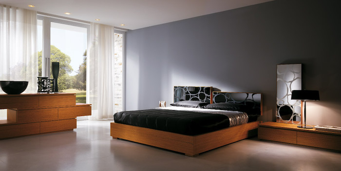 welche farbe pafft zu grau, schlafzimmer einrichtungsideen, möbel set in schwarz und holz, dekoartikel