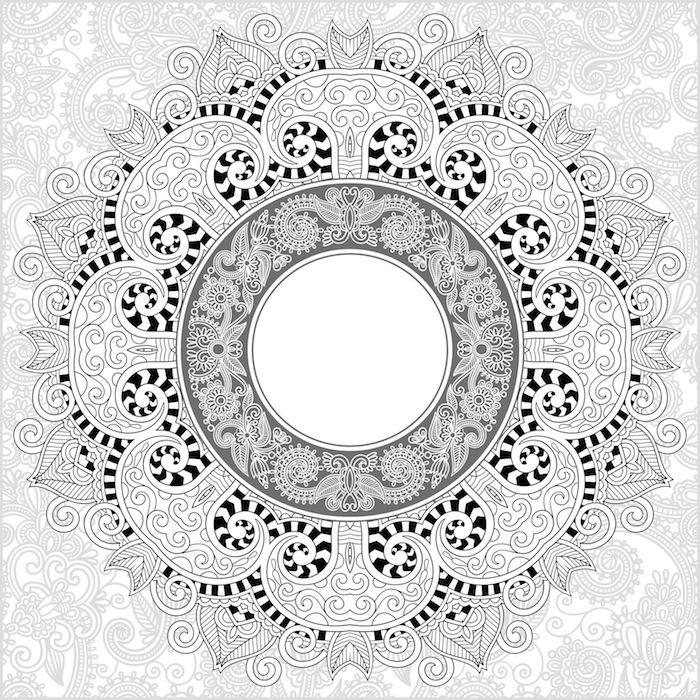 ein bild mit einer großen weißen mandala blume mit weißen und schwarzen blättern, blumen vorlagen zum ausdrucken
