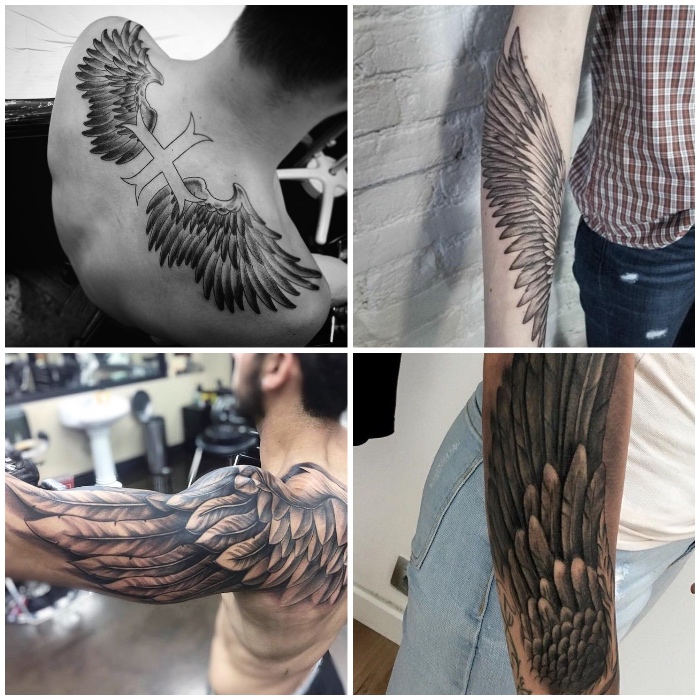 engelsflügel tattoo designs, kreuz mit flügeln, 3d tätowierungen, körperkunst