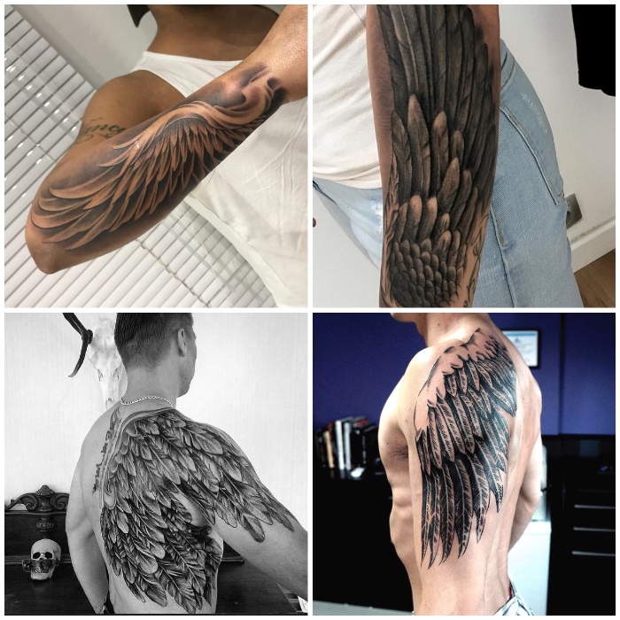 angelsflügel tattoo arm, verschiedene designs, tattoos für männer, realitische motive