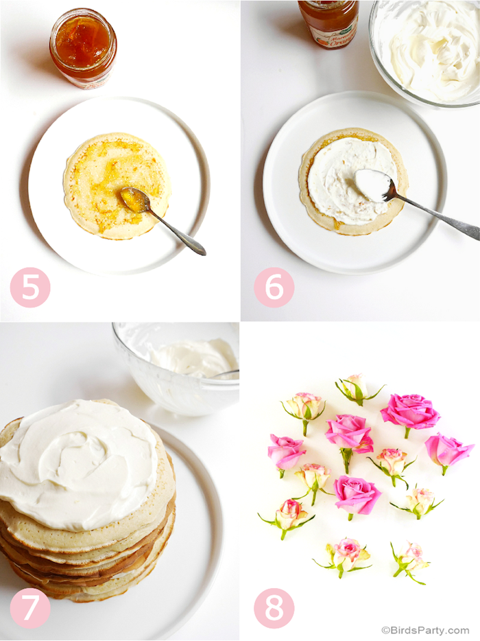 Pfannkuchentorte mit Vanillecreme und Honig selber machen, mit Rosen dekorieren