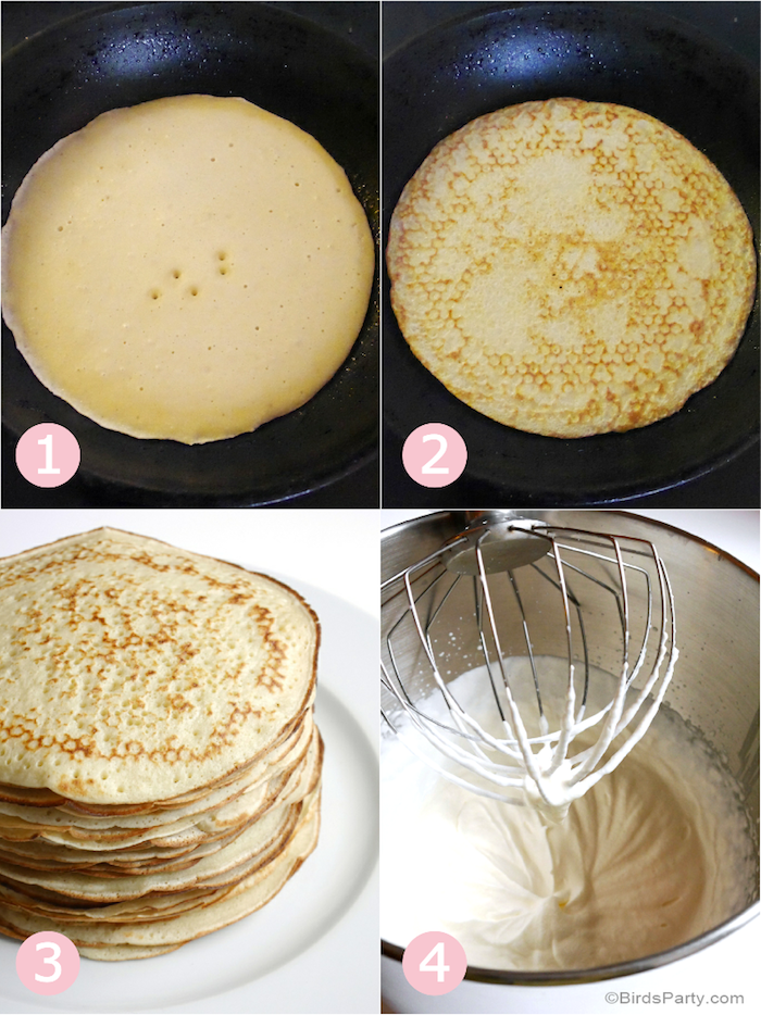 Pfannkuchen Torte selber machen, Pfannkuchen braten, Anleitung in vier Schritten