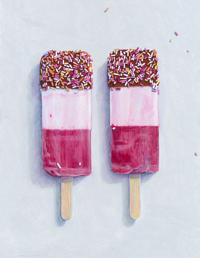 Eis selber malen, Erdbeereis mit Schokoladenglasur und Zuckerstreuseln, leichte Zeichnungen