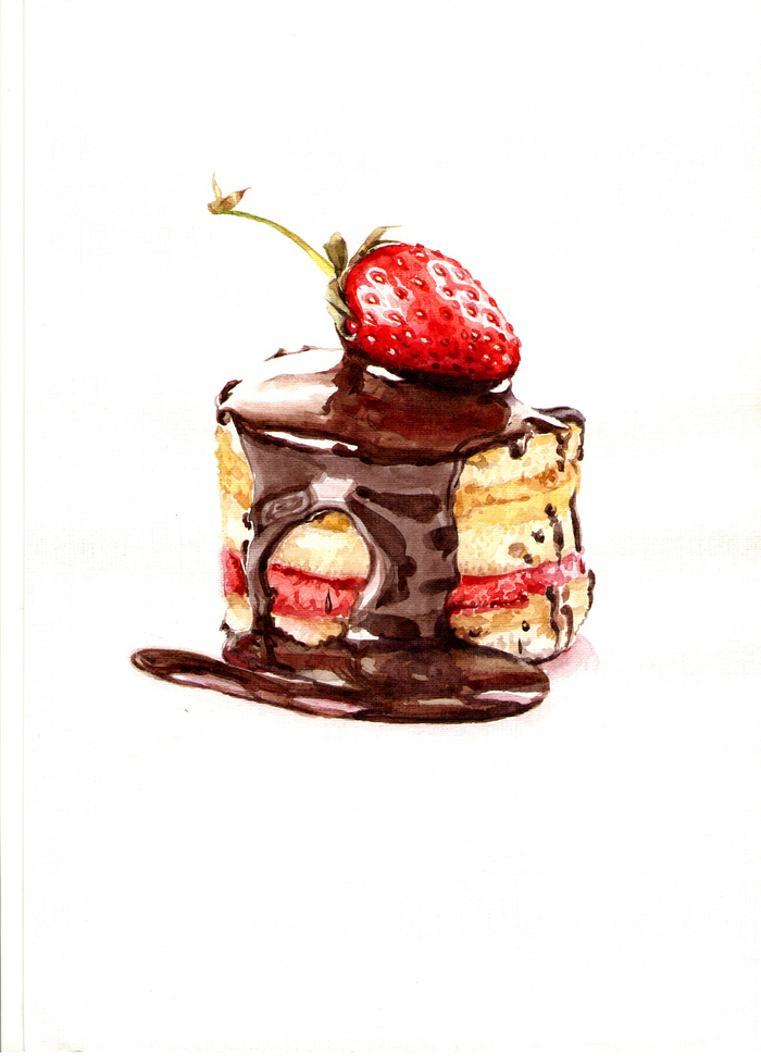 Cake selber malen, mit Schokoladenglasur und Erdbeere, schöne und leichte Zeichnungen
