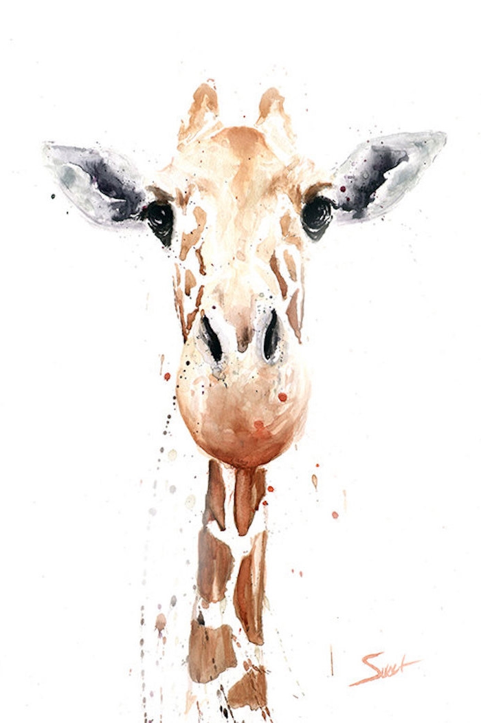 Giraffenkopf selber malen, Tiere zeichnen, schöne Bilder zum Nachmalen
