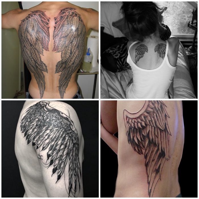 tattoo engelsflügel, unterschiedliche tattoo designs, große flügeln am rücken, schulter tätowieren lassen