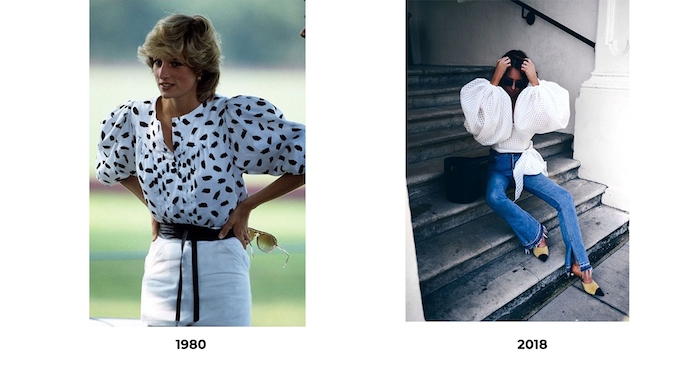 80er outfit von prinzessin diana, trendy look heute, große ärmeln, weiße bluse