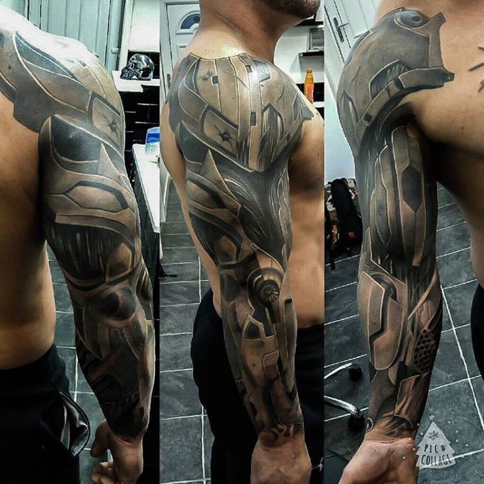 mann mit sleeve tattoo, beste tattoos der welt, tätowierung in schwarz und grau