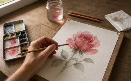 Hand zeichnet eine Rose: Bilder zum Nachzeichnen mit Aquarellfarben