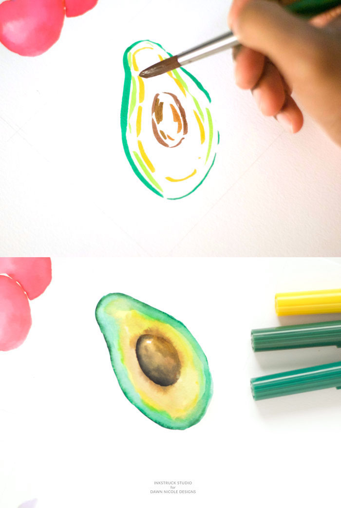 Avocado zeichnen mit Filzstiften und Aquarellfarben, Zeichnen für Anfänger, leichte Zeichnungen 