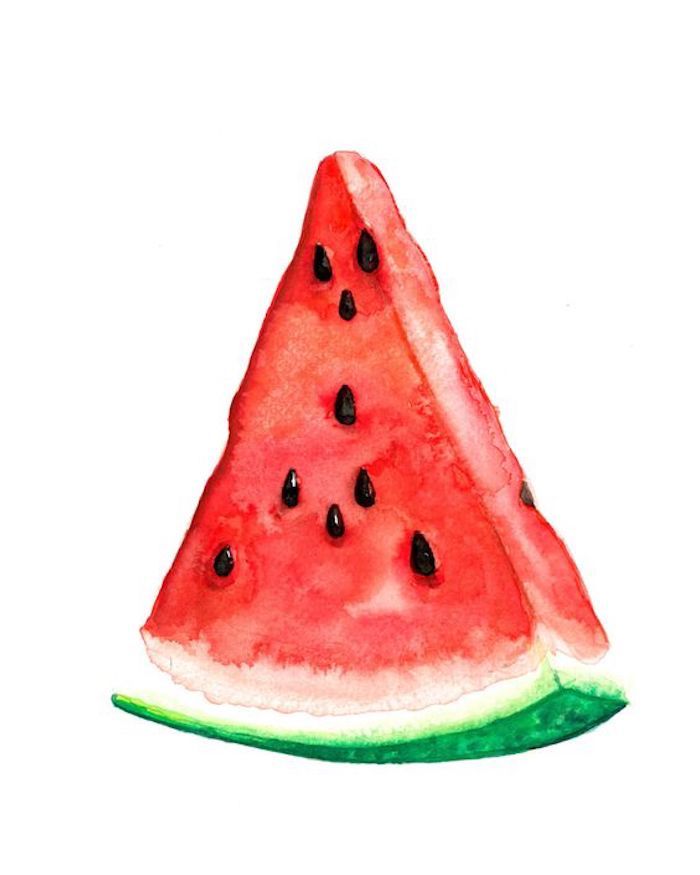 Ein Stück Wassermelone mit Aquarellfarben zeichnen, schönes Bild zum Nachmalen für Anfänger