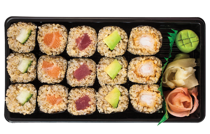 sushi rezept quinoa, kreative speisen für menschen, die kein reis essen dürfen, ingwer, wasabi