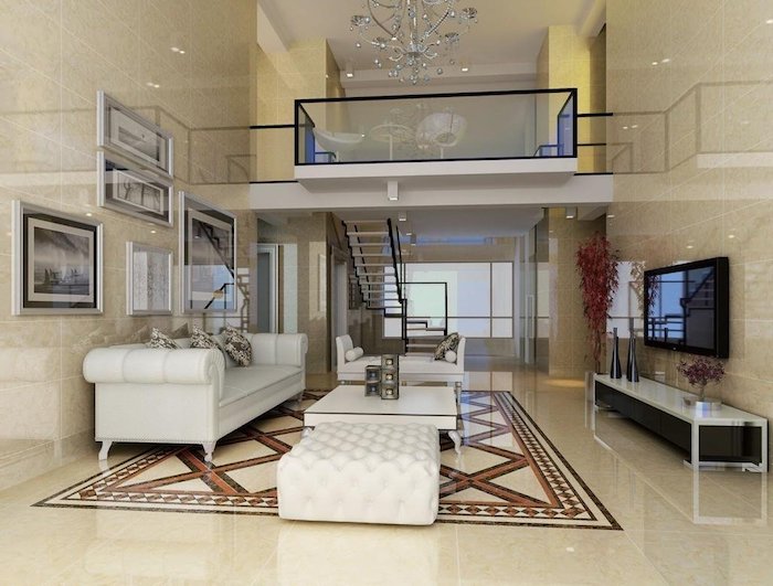 moderne häuser innen design und gestaltung, weiß und creme farbe dekor, weißes sofa
