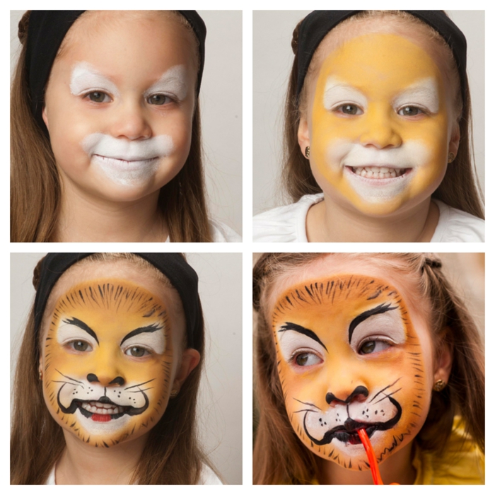 Halloween Schminken, ein Mädchen mit Schminke von Tiger, Schritt für Schritt Anleitung