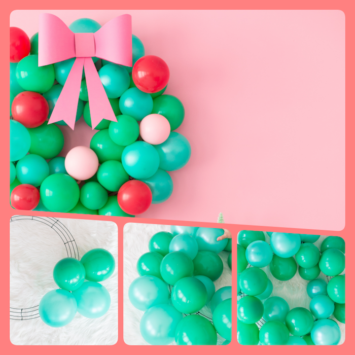 Schöne Alternative zum klassischen Weihnachtskranz, Kranz aus kleinen Ballons mit Schleife aus Papier 