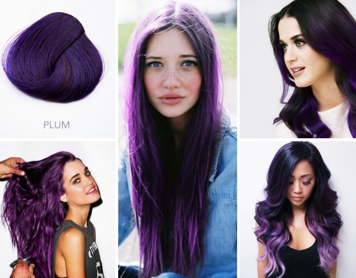 pflaumenfarbe lila haare mit verschiedenen nuancen kombinieren, platinum blond und lila oder blau und lilafarbideen