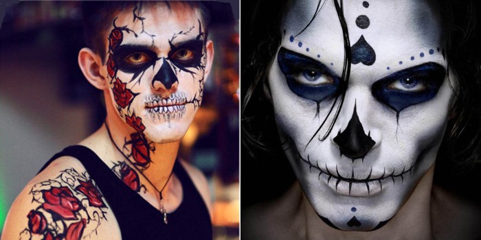 halloween ideen für männer, zombie ist besonders beliebt, zwei gesichter collage bild