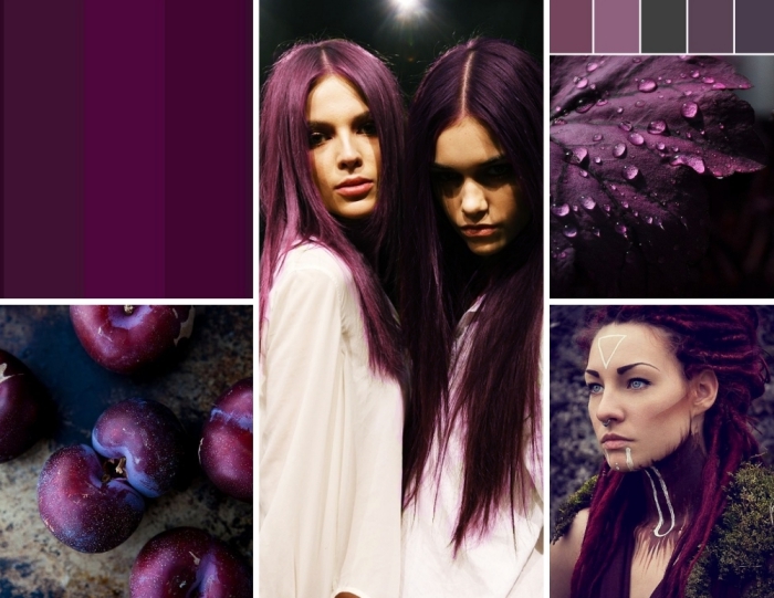 lila ist die trendy idee für bunte haarfarben bei den haaren in 2018 und 2019, pflaumen und nuancen des lila und blauen