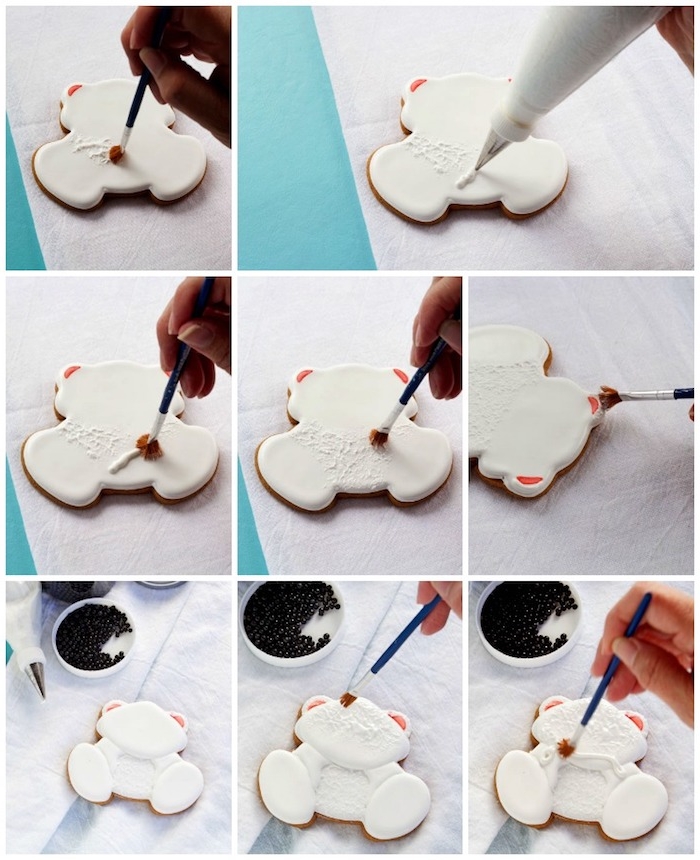 Weihnachtsplätzchen selber verzieren, Anleitung in acht Schritten, Kekse in Form von Eisbärchen