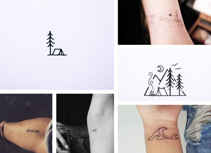 tattoos frauen, sechs bilder, natur ideen, vorlagen zum tätowieren, wasserwellen