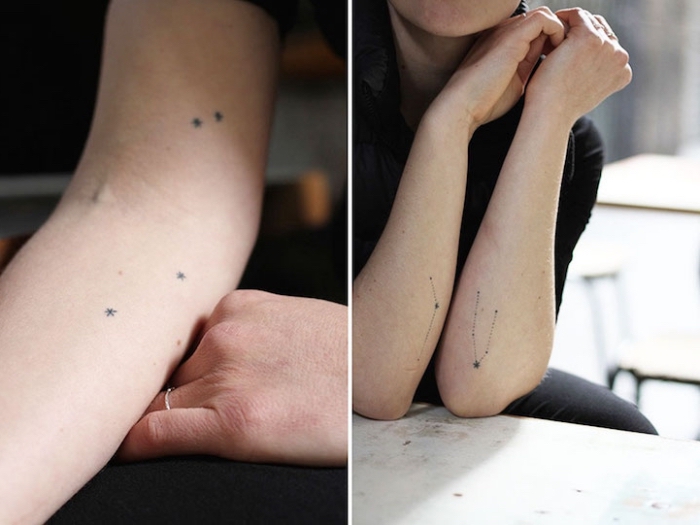tattoo bilder, sterne, zwei hände mit tätowierungen, kleine sternchen an den händen und armen